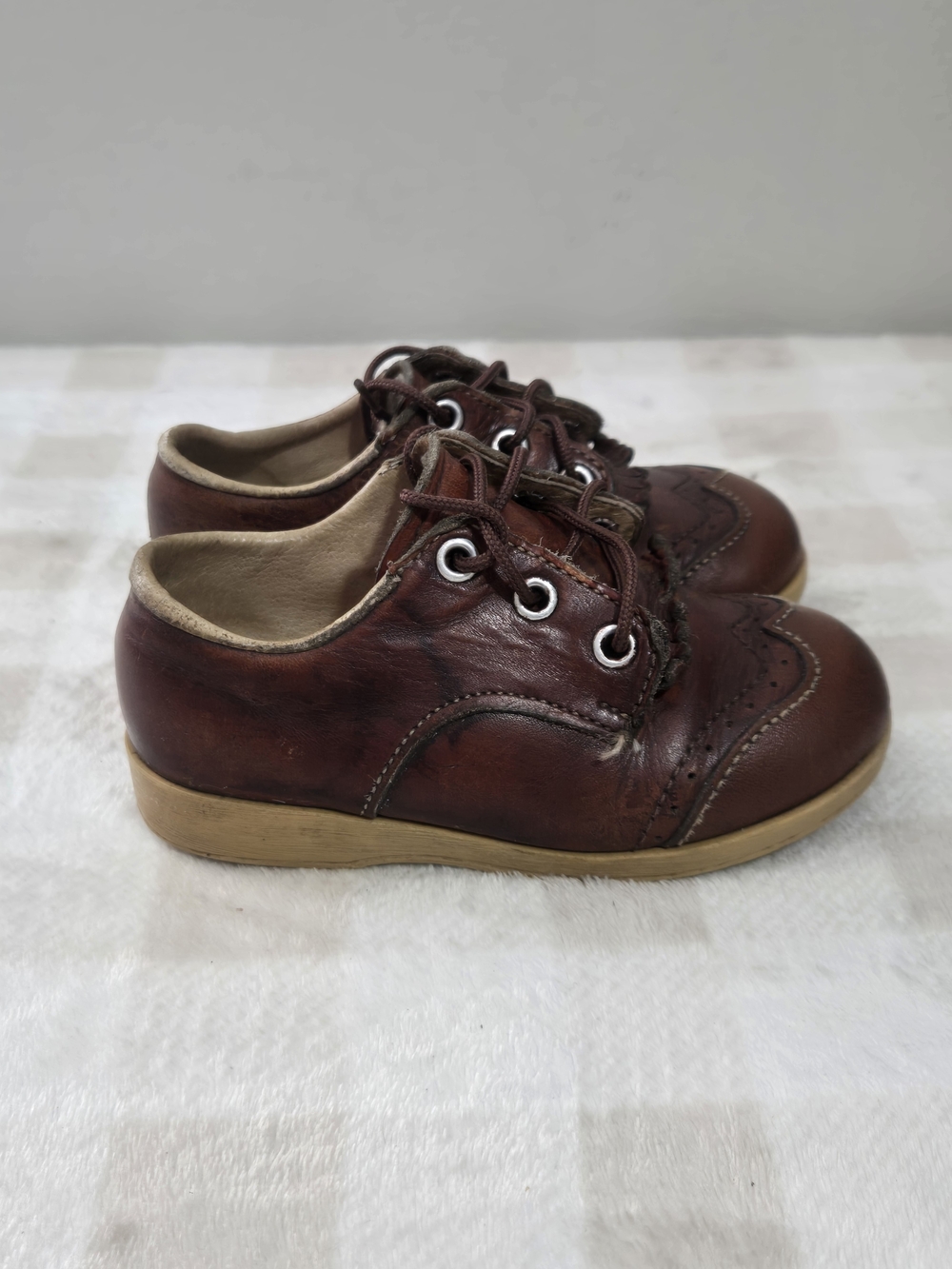 Vintage Stride Rite Boys Brown Leather Lace-Up Oxford Dress Shoes 2 To 3 Y 1980